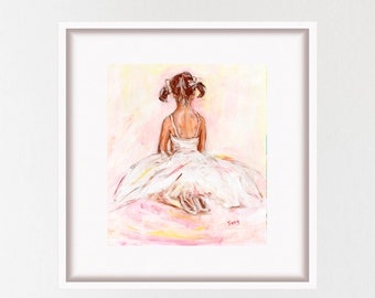 Baby Ballerina Print Acrylic Painting Childhood Poster Dancer Artwork Nursery Wall Art Large Art Print by TonyGallery