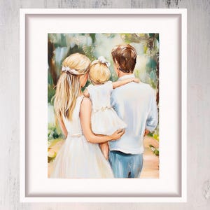 Padre, madre e figlia piccola, dipinto a olio, stampa di famiglia, regalo per la mamma, arte della genitorialità, decorazione da parete per camera da letto di TonyGallery