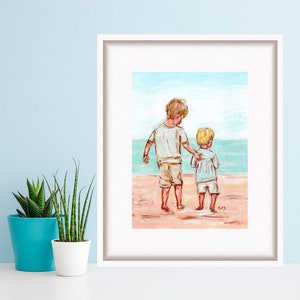 Two Brothers Print Acrylic Painting Print Original Art Beach Children Art Kids Wall Art by TonyGallery