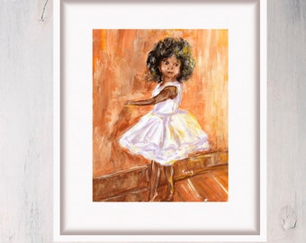 Black Baby Ballerina Print Acrylic Painting African American Child Artwork Childhood Poster Kids Wall Art by TonyGallery