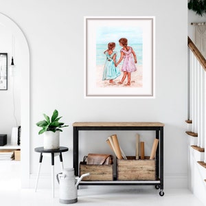 Two Beach Sisters Painting Family Art Print Kids Wall Art Girlfriends Artwork Gift for Sister by TonyGallery image 10