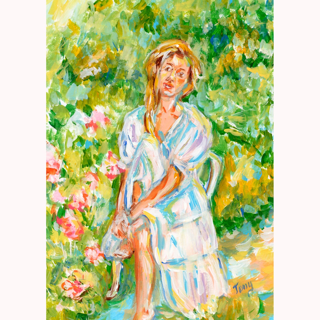 Girl in Garden Painting Print Original Art Figurative Artwork Woman