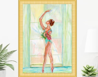 Ballerina Acrylic Painting Figurative Print Original Painting Woman Poster Dancer Large Wall Art by TonyGallery