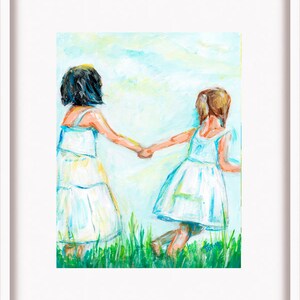 Dos hermanas pintura impresión arte original niños cartel niños arte decoración familia pared arte gran arte impresión por TonyGallery