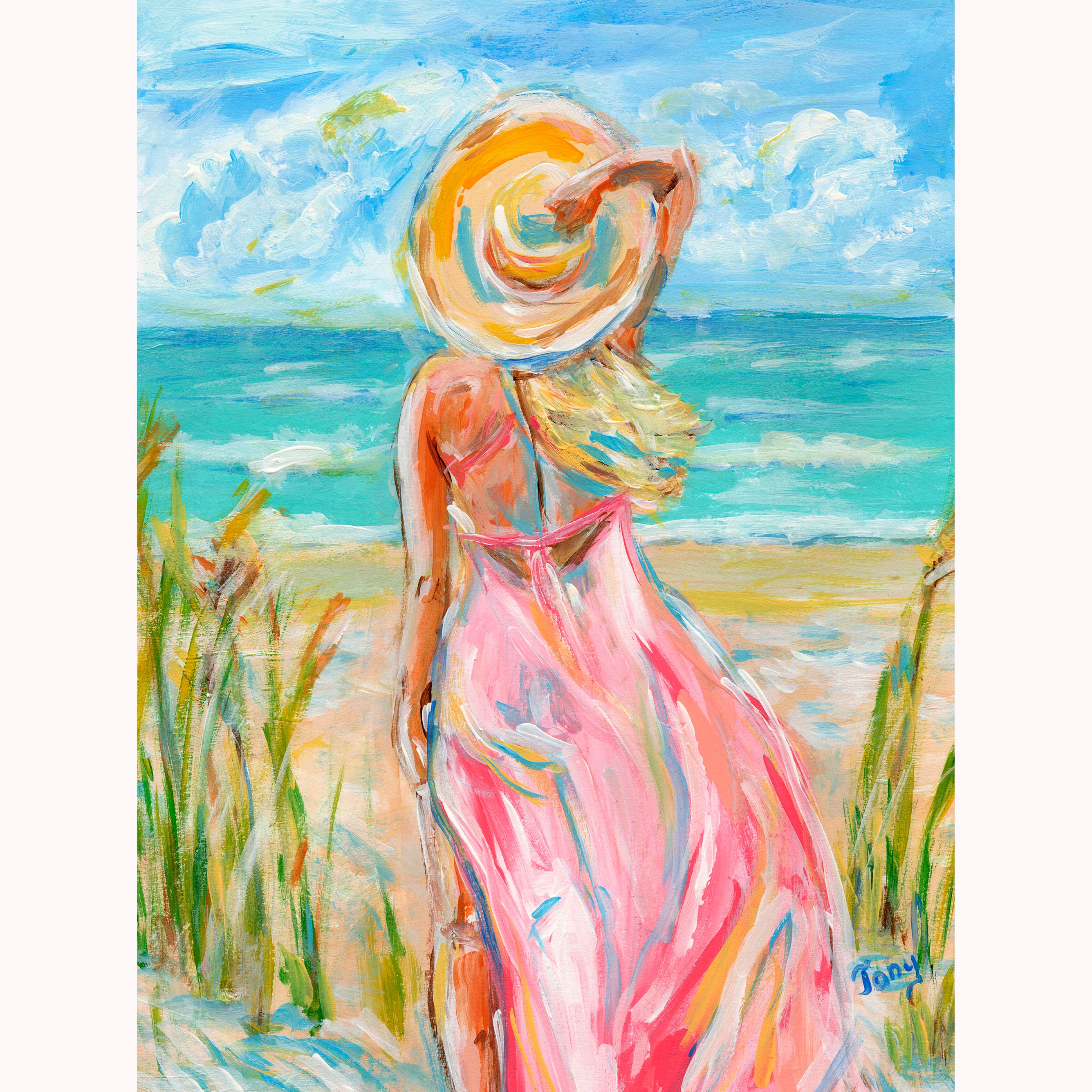 Beach Girl Painting Print Original Art Woman Poster Figurative Artwork ...