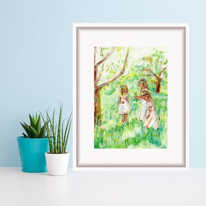 Impresión de tres hermanas, obra de arte, pintura acrílica, póster infantil, arte mural grande de TonyGallery
