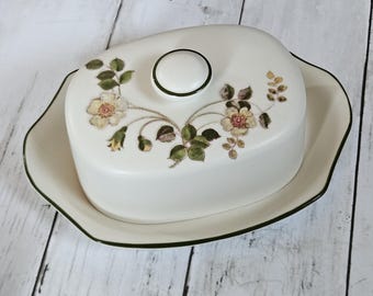 Mantequera vintage de los años 80 de St Michael con diseño de hojas de otoño, estilo cottagecore y countrycore.
