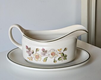 Vintage 80s St Michael Autumn Leaves Gravy Boat and Saucer Plate Set