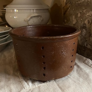 Antique French Pottery Cheese Strainer Mold  France Vintage Rural Rustic Primitive Faisselle Drainer Old Country Dairy