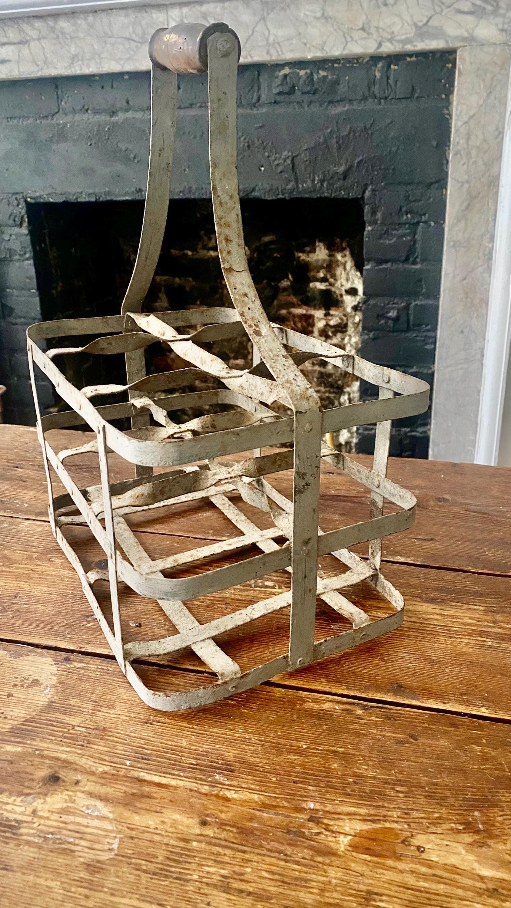 Antique Vintage French Zink Wine Six Bottle Holder Rustic Wire