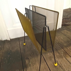 Magazine rack, Mathieu Matégot, Artimeta, France/Netherlands. 1950s. Vintage Atomic midcentury 50s perforated metal