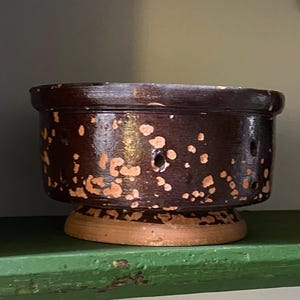 Antique French Pottery Cheese Strainer Mold  France Vintage Rural Rustic Primitive Faisselle Drainer Old Country Dairy unusual speckled
