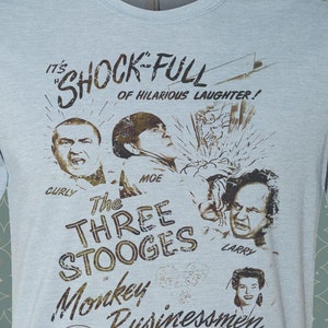 Three Stooges-Monkey Businessmen Unofficial Vintage-style T-Shirt Film 40&#39;s Comedy Movie Classic Tee Moe Larry Curly Howard