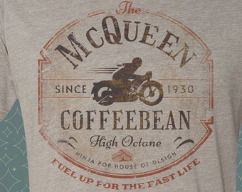 McQueen Coffebean- Vintage-style T-Shirt Tee High Octane Spoof Travel Foodie Coffee