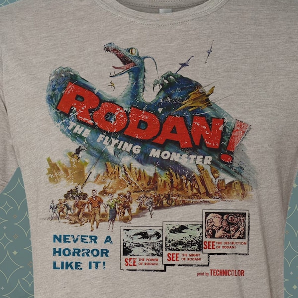 Rodan - The Flying Monster-inspired Vintage-style T-Shirt Film Japanese Dino Kaiju Movie Classic Tee 1950's Fifties kitsch retro