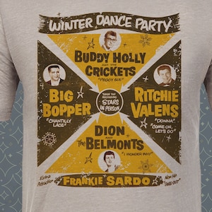 Buddy Holly • Big Bopper • Ritchie Valens • Dion and the Belmonts-Live - Vintage-Style Tribute -50&#39;s Rockabilly-Rock n Roll T-Shirt