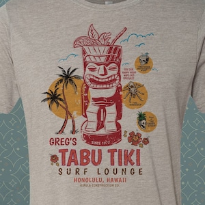 Greg's Tabu Tiki Surf Lounge - Vintage-style T-Shirt Tee Honolulu Hawaii Retro Travel Brady Bunch TV