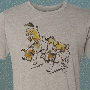 Ride 'em Duckies | Retro Vintage-style Humor T-Shirt Tee • nursery rhymes storybook duck gosling dogs doggies pets animal lover funny Aldin