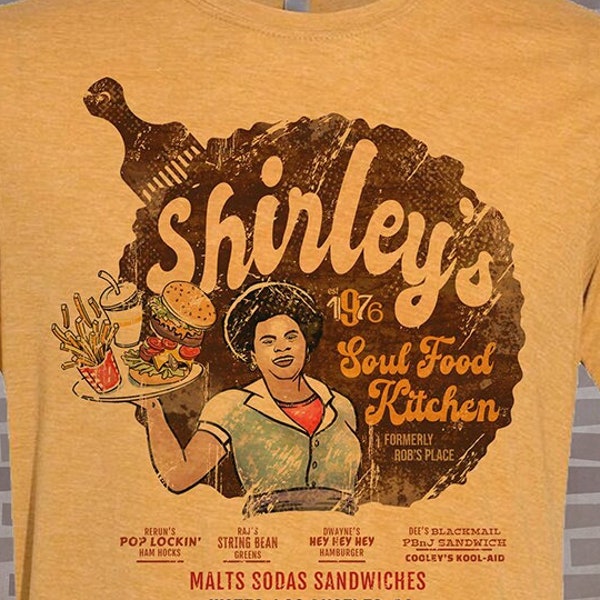 Shirley's Soul Food Kitchen - Vintage-style T-Shirt Tee  • What's Happening • Retro 1970's TV 1976 Watts Los Angeles • foodie restaurant