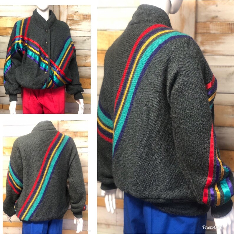 1980/'s Mondi vintage mohair rainbow ribbon  cardigan and trousers x4  changeable ensemble x7 pieces size 368
