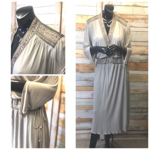 Janice Wainwright 1970s soft silky jersey dress with Art Deco style trim 14/16