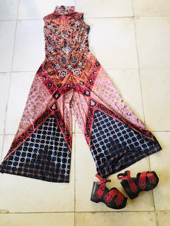 Vintage 1970s palazzo jumpsuit - size 10-14
