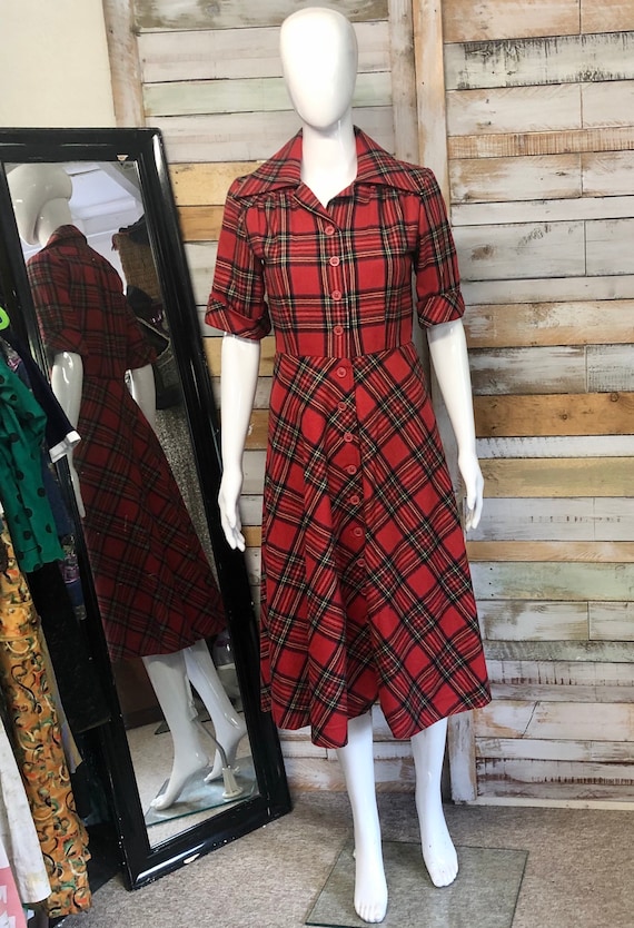 Red tartan vintage wool dress