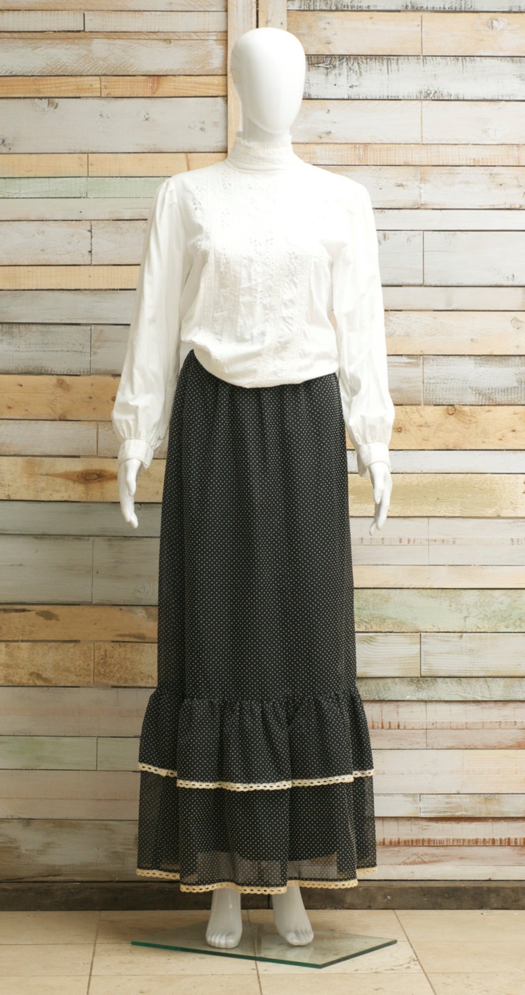 Maxi Skirt Black With White On Trend Spots 1960's . - Etsy