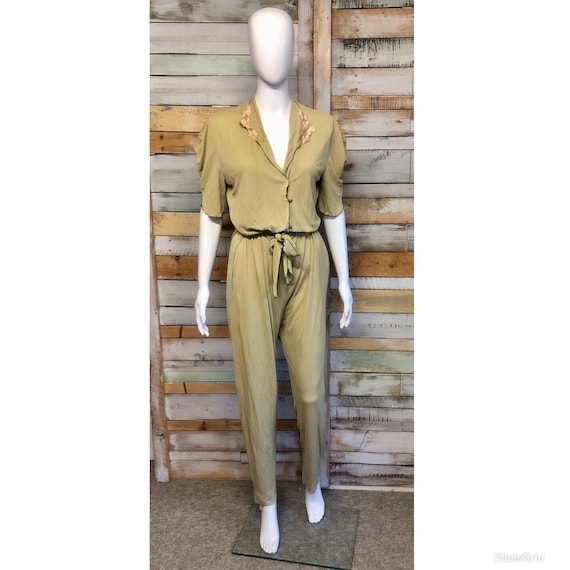 Janice Wainwright 1970's style olive/gold jumpsuit