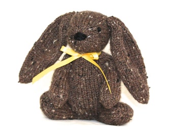 Hand Knit Bunny Rabbit Tweed Alpaca rustic Brown Stuffed Mini handmade Collectible plush