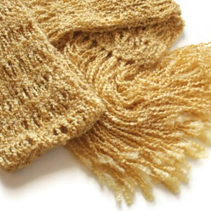 Hand Knit scarf yellow extra long gold lace handmade