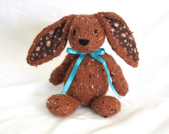 Hand Knit Bunny Rabbit Tweed Alpaca Rust Orange stuffed handmade mini Collectible plush