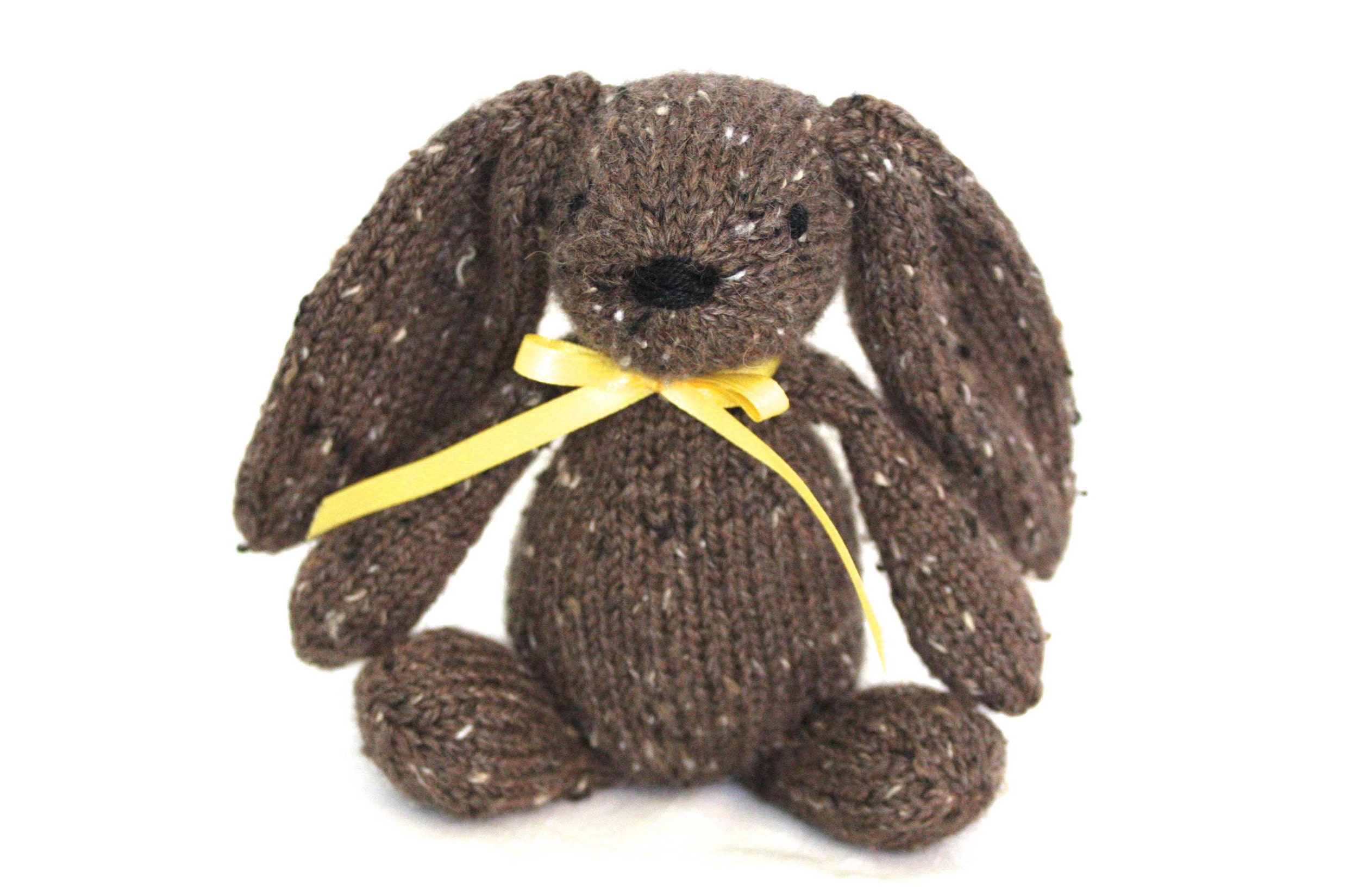 Hand Knit Bunny Rabbit Tweed Alpaca Rustic Brown Stuffed Mini Handmade ...