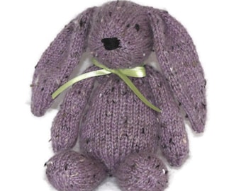 Hand Knit Bunny Rabbit Tweed Alpaca Purple Lilac Lavender Mini Stuffed Collectible Plush