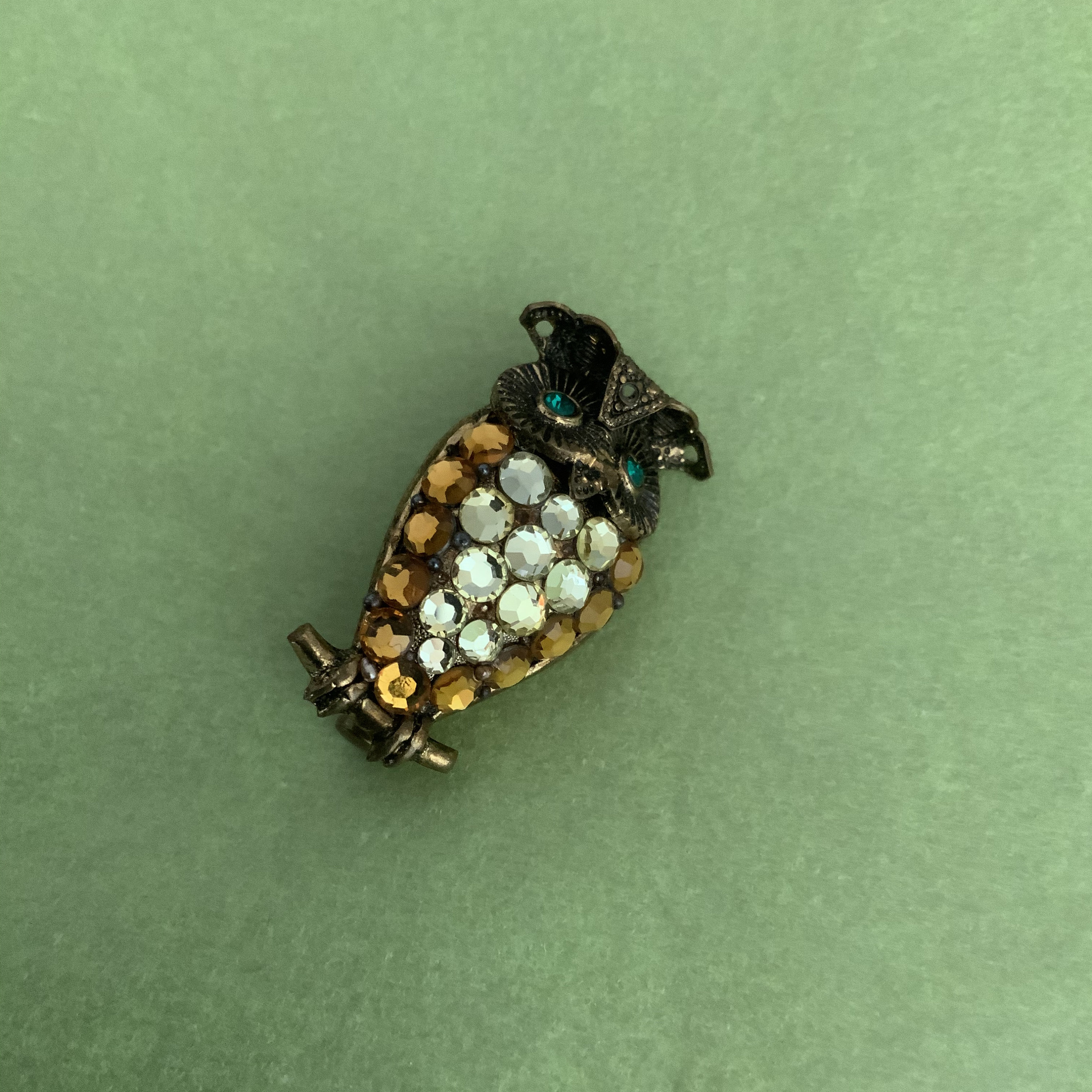 Broche Chouette / Hibou En Métal Doré - Yeux Verts, Neuve Sans Emballage