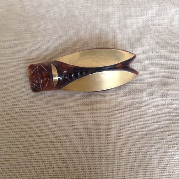 30s bakelite and brass "cicada" brooch