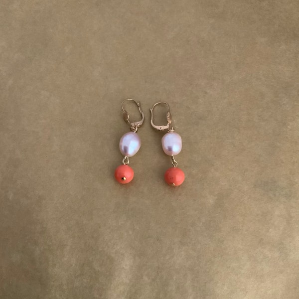 Coral Pearl Earrings - Etsy