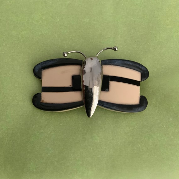 30s acetate « butterfly » brooch(off white, grey,