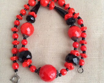 Collier Ancien Strass Rouge - Bijou Vintage - Bon état