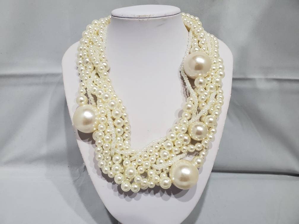 Divine Collage: 6 Strand Pearl Bead Necklace - Etsy