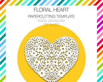 Floral Heart Papercutting Template, Digital Download pdf, jpeg, personal use