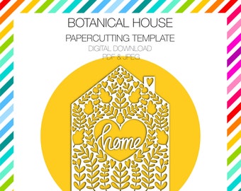 Botanical House papercut papercutting Template, Digital Download pdf, jpeg, for personal use