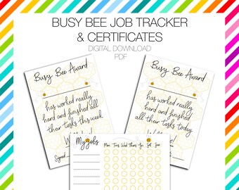 Busy Bee children’s certificates and reward chart Digital download of printable