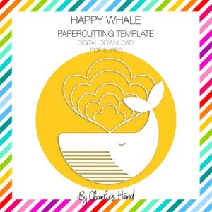 Happy Whale Papercutting Template, Digital Download pdf, jpeg, personal use
