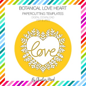 Botanical Love Heart Double Papercutting Template, Digital Download pdf, jpeg, personal use