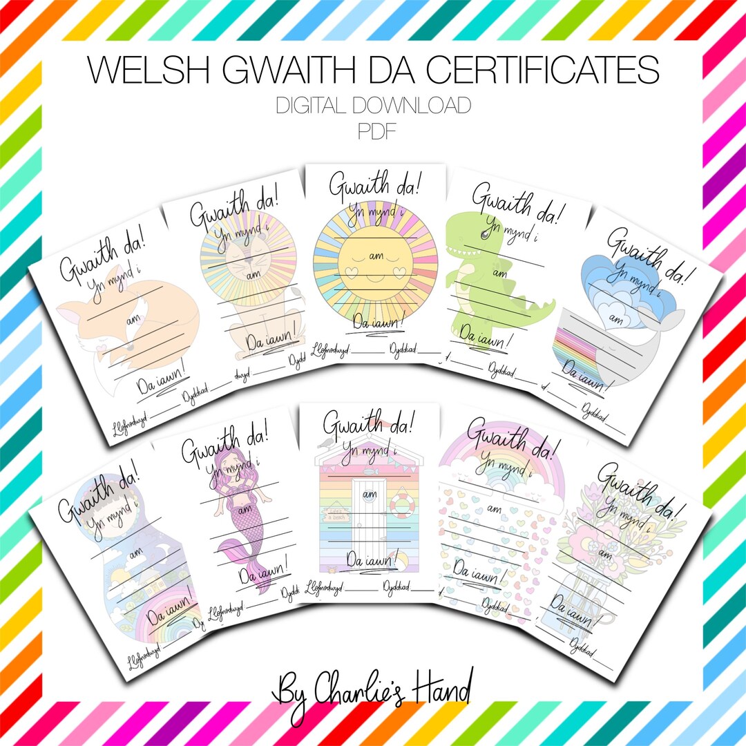 Gwaith Da Welsh Language Good Work Set of 10 School Certificates Pdf ...
