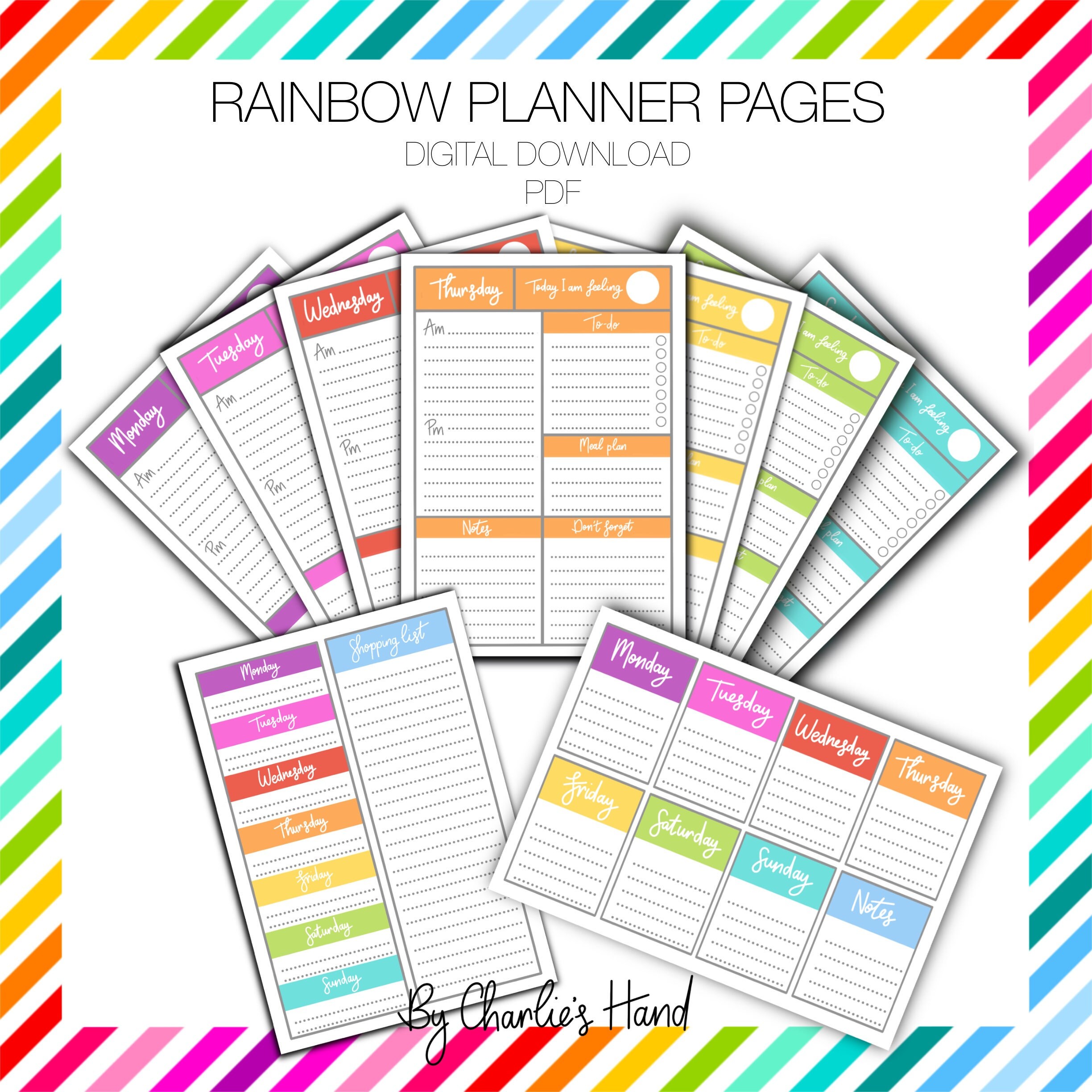 Rainbow Planner Pages Printable pdf digital download Etsy