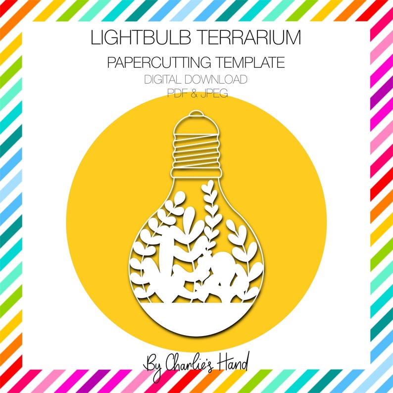 Lightbulb Terrarium DIY papercutting template, pdf, jpeg, personal use image 1