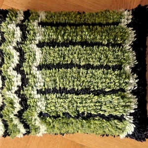 Vintage 1950s Hand-knotted Rya Pillow, Moss Green Abstract Design