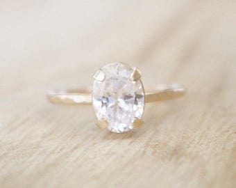 Thin hammered gold oval solitaire ring, gold oval cz ring, dainty gold ring, gold solitaire ring, engagement ring, gold ring, oval ring